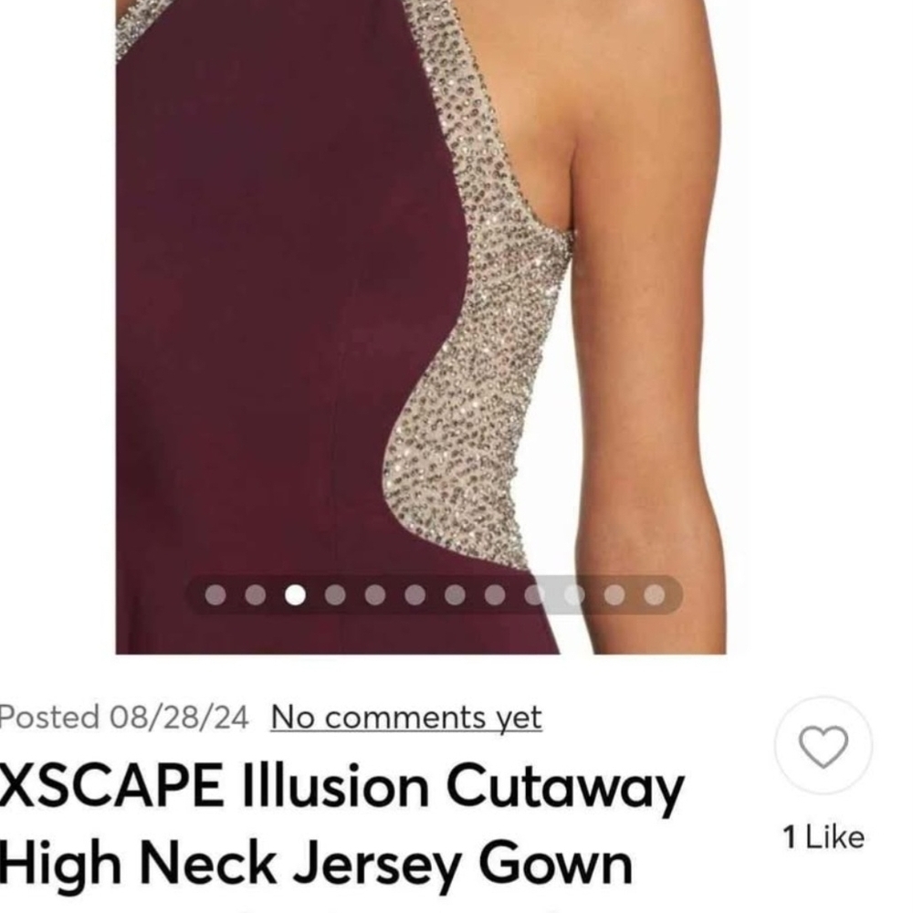 XSCAPE Gown 2 Burgundy Illusion Cutaway High Neck - Picture 2 of 8